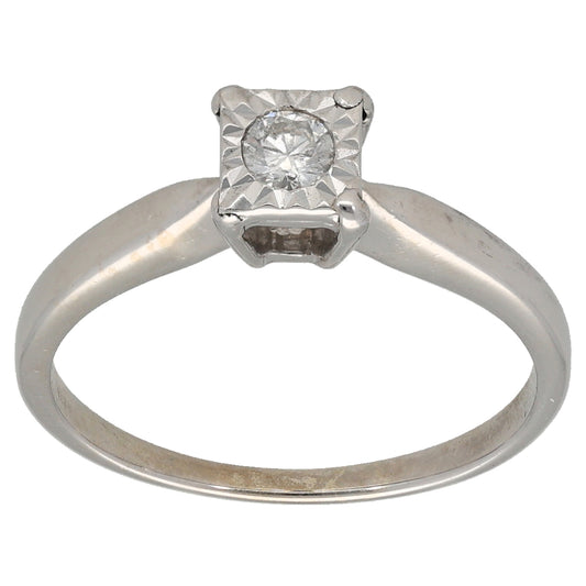 9ct White Gold 0.07ct Diamond Solitaire Ring Size L