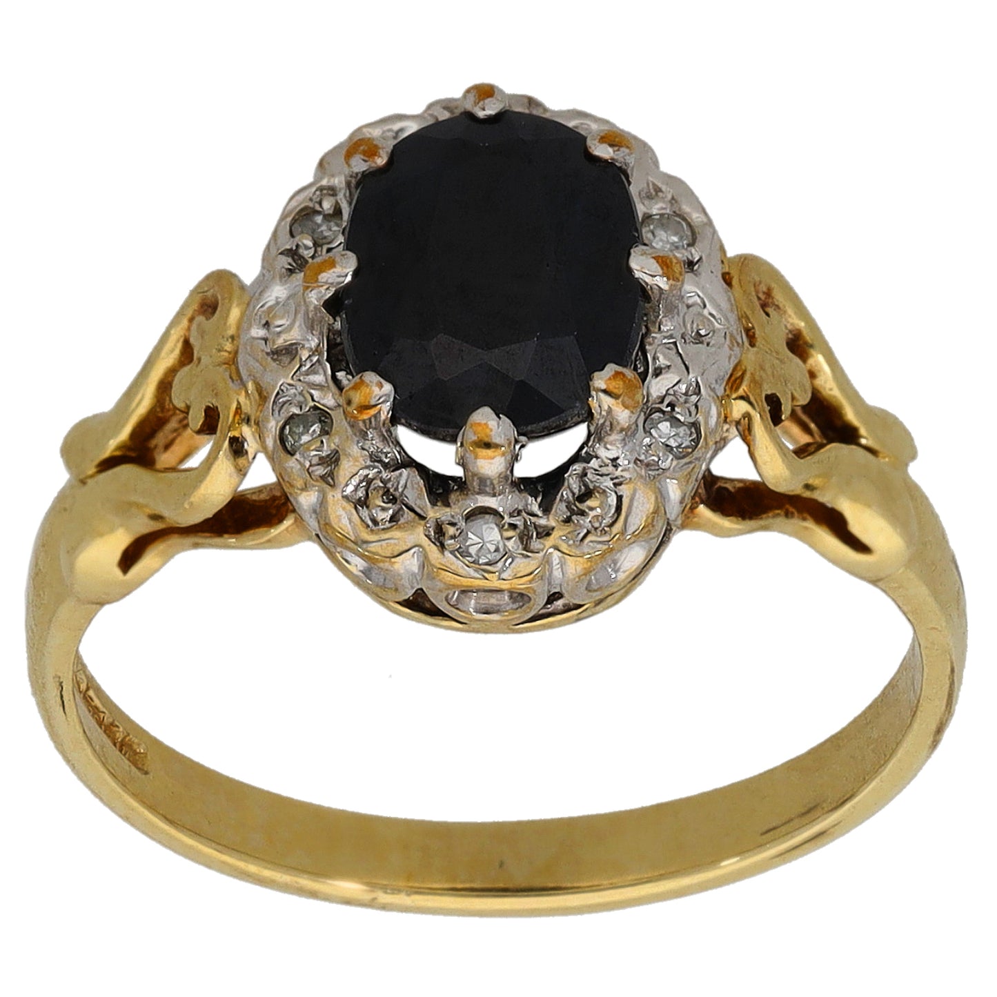 9ct Gold Sapphire & 0.03ct Diamond Dress/Cocktail Ring Size M