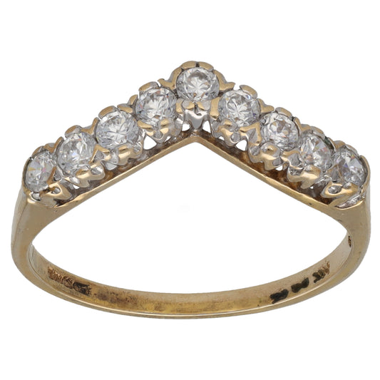 14ct Gold Cubic Zirconia Wishbone Ring Size R