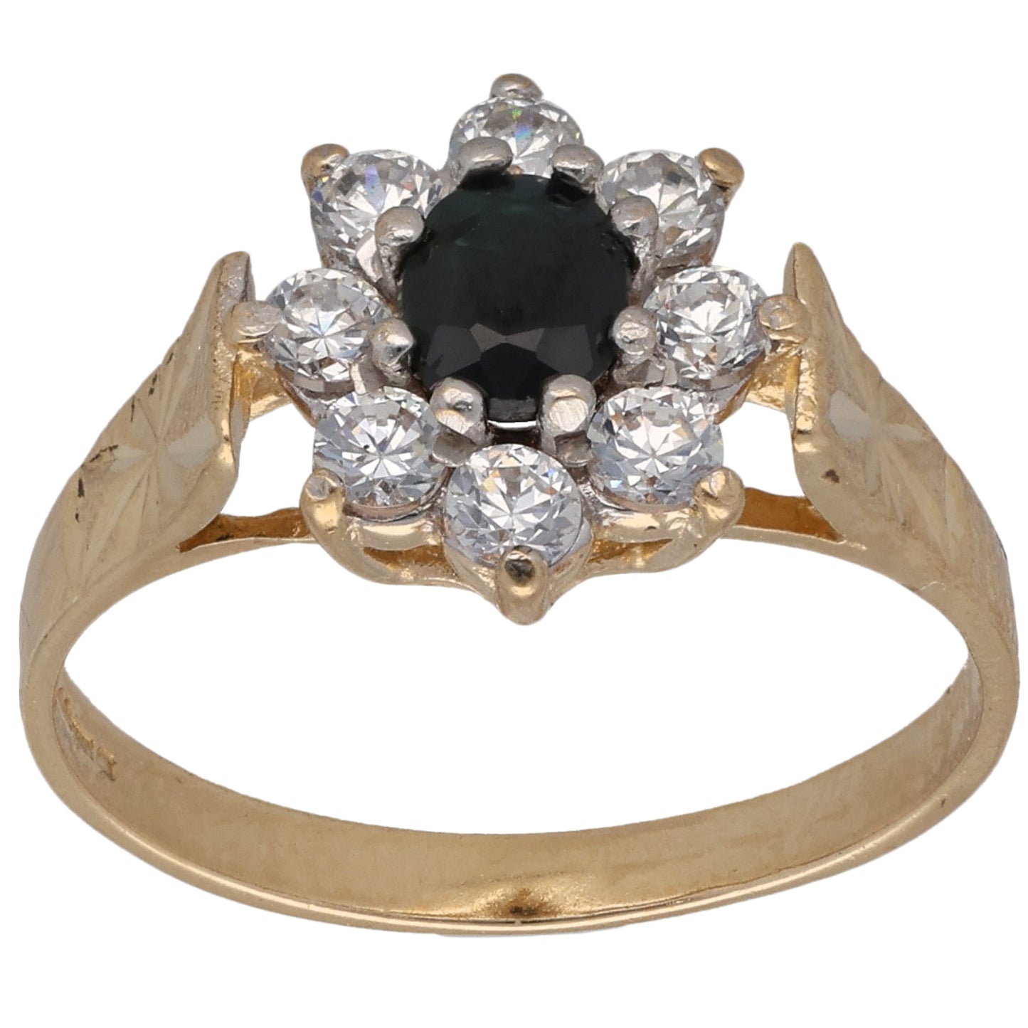 9ct Gold Sapphire & Cubic Zirconia Cluster Ring Size M