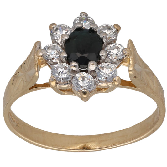 9ct Gold Sapphire & Cubic Zirconia Cluster Ring Size M