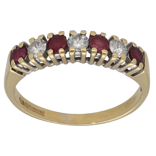 18ct Gold Ruby & 0.15ct Diamond Half Eternity Ring Size K