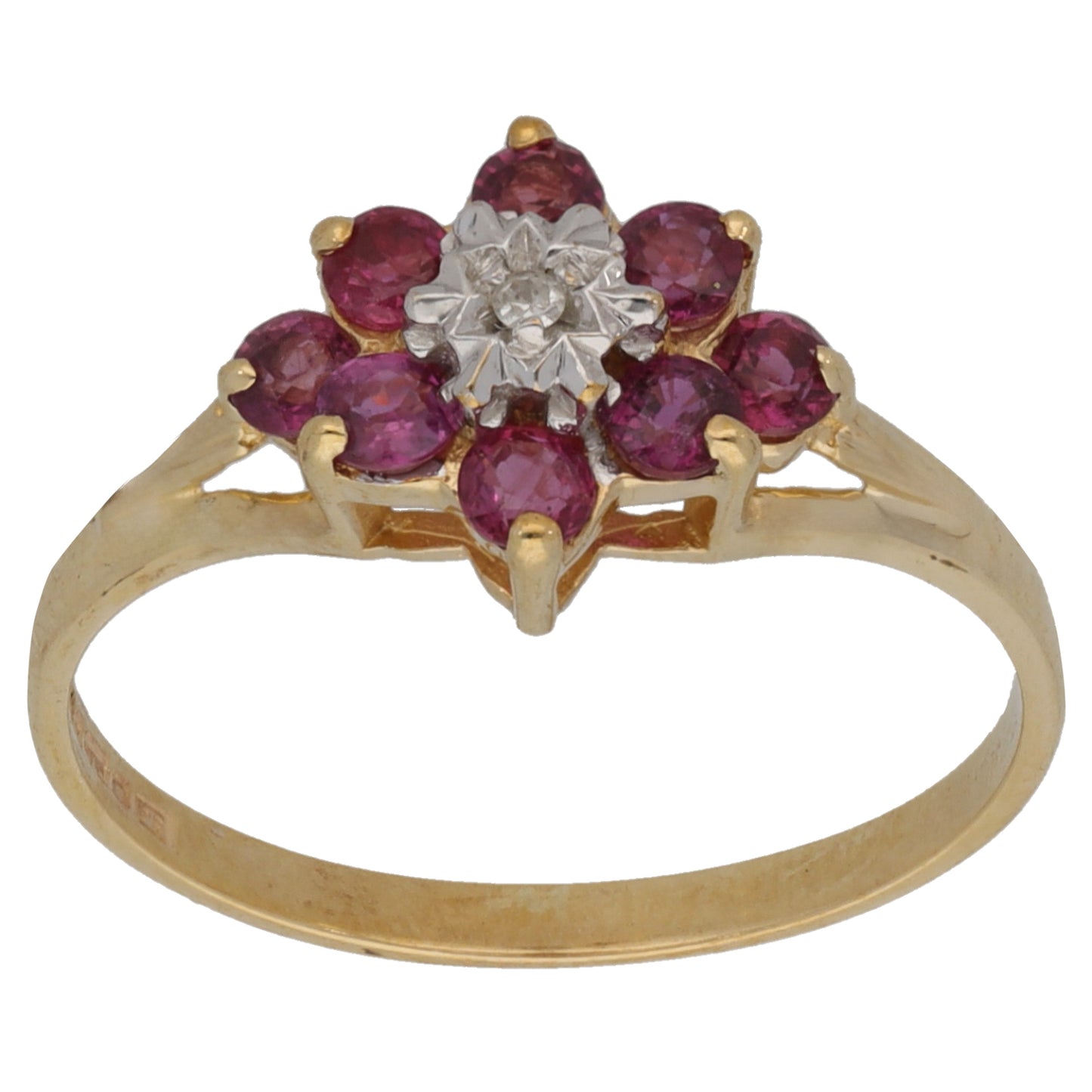 9ct Gold Ruby & 0.05ct Diamond Dress/Cocktail Ring Size N