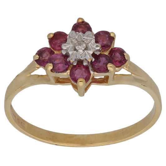 9ct Gold Ruby & 0.05ct Diamond Dress/Cocktail Ring Size N
