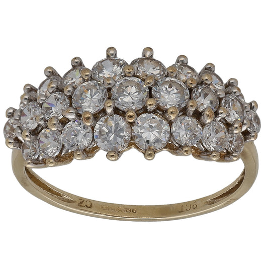 9ct gold CZ dress ring with clustered clear stones, size O