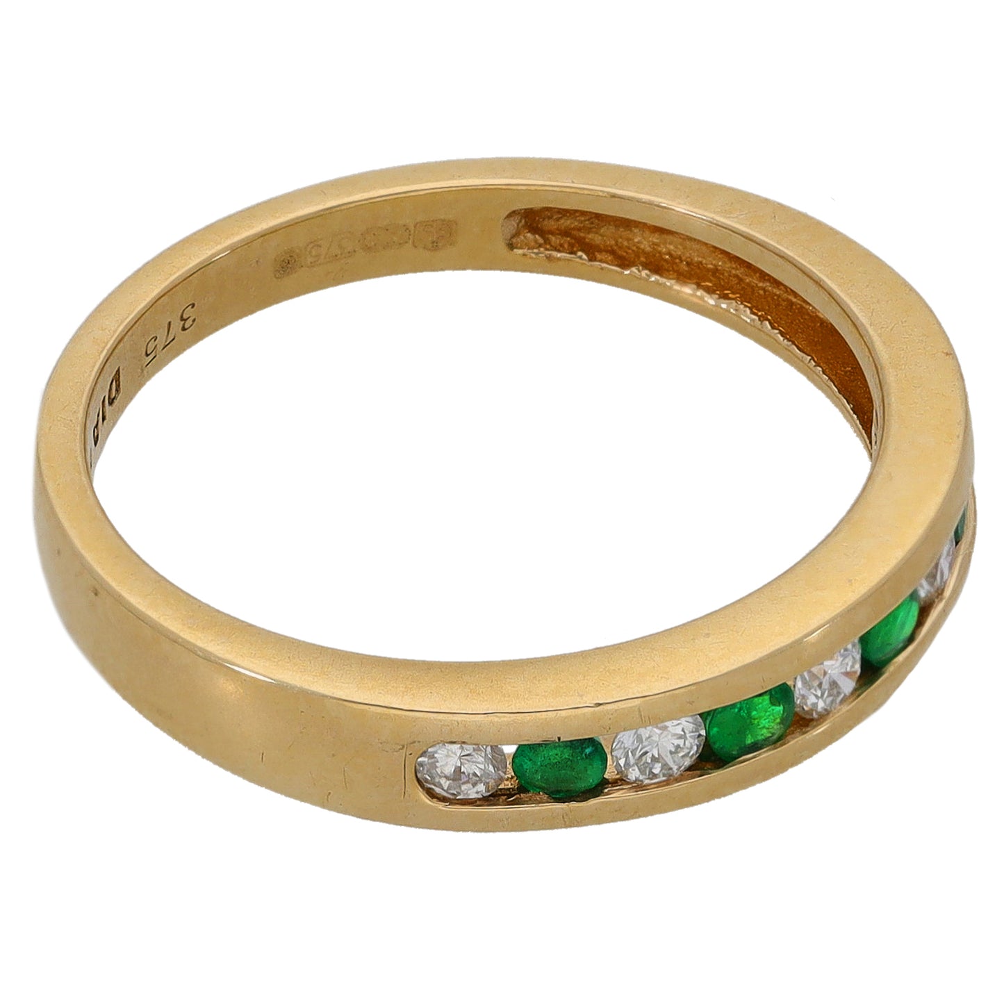 9ct Gold Emerald & 0.15ct Diamond Half Eternity Ring Size L