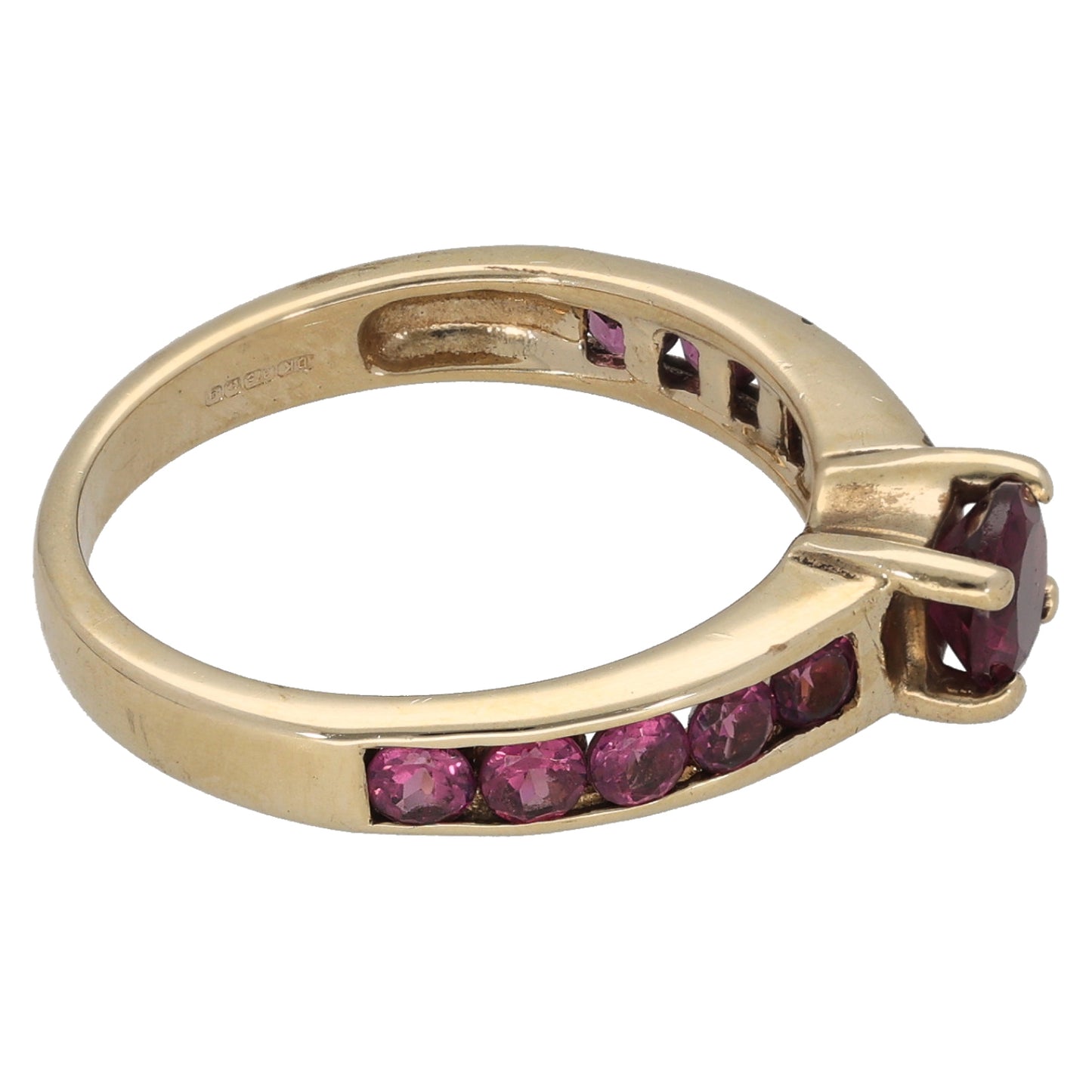 9ct Gold Garnet Single Stone Ring with Accent Stones Size N