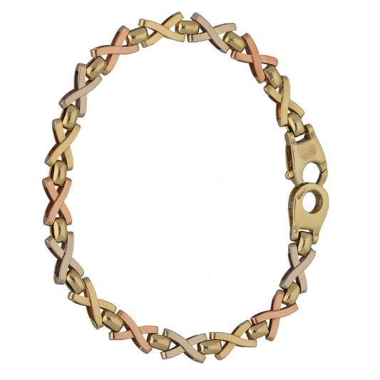 9ct Tricolour Gold Hugs & Kisses Bracelet