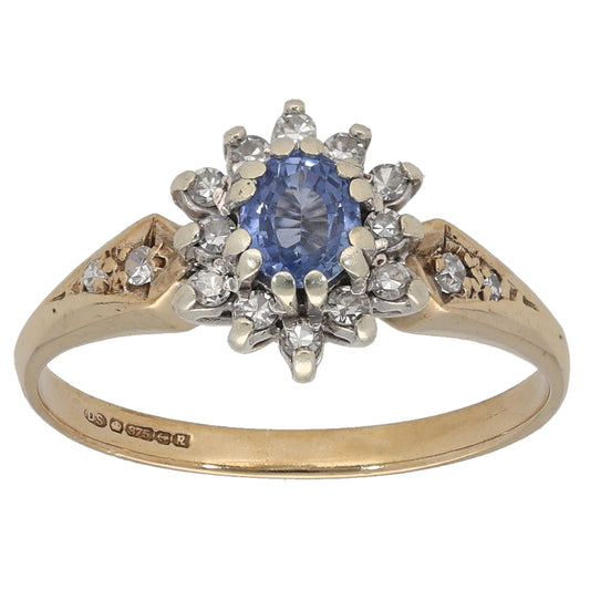 9ct Gold Sapphire & 0.15ct Diamond Dress/Cocktail Ring Size L