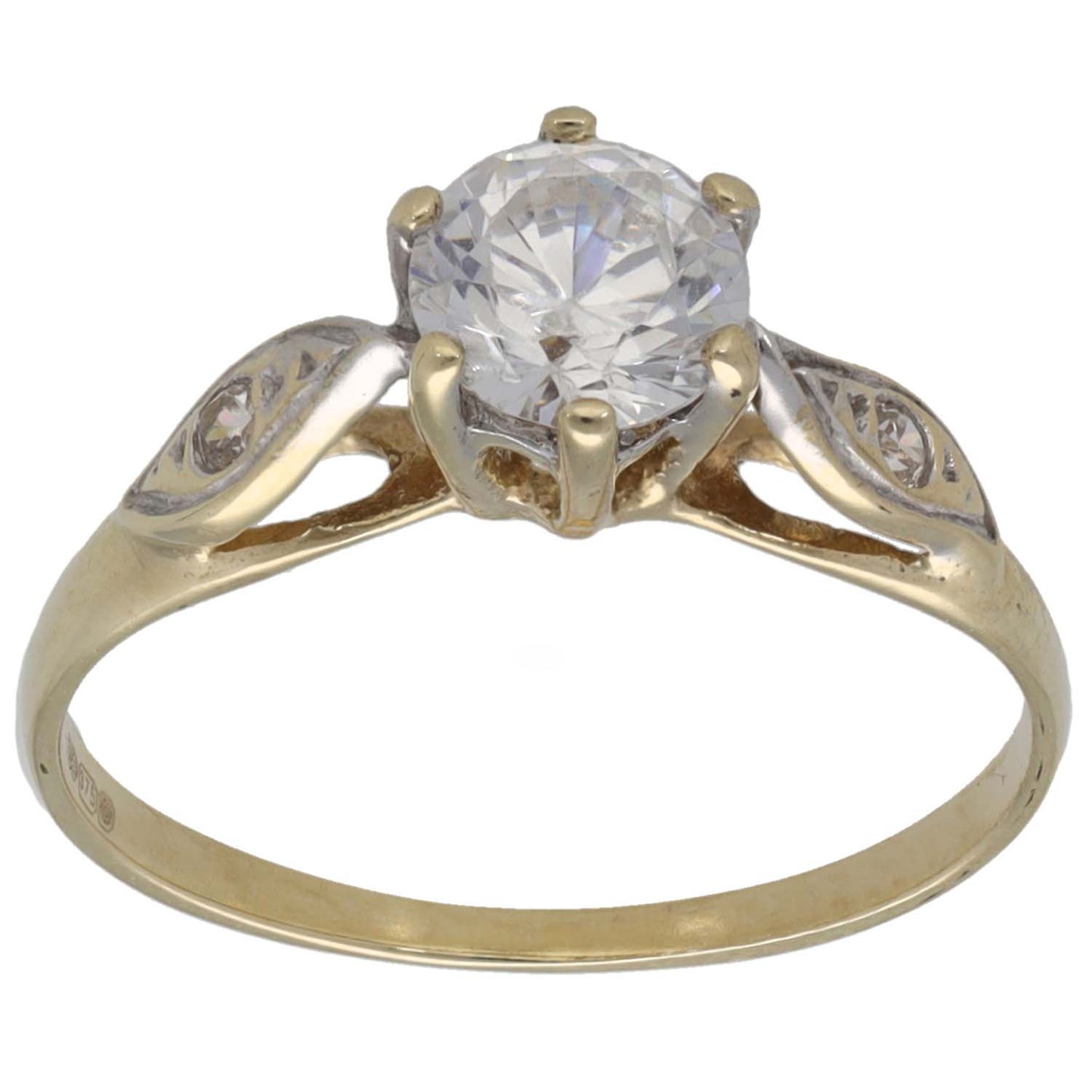 9ct Gold Cubic Zirconia Single Stone Ring With Accents Size O