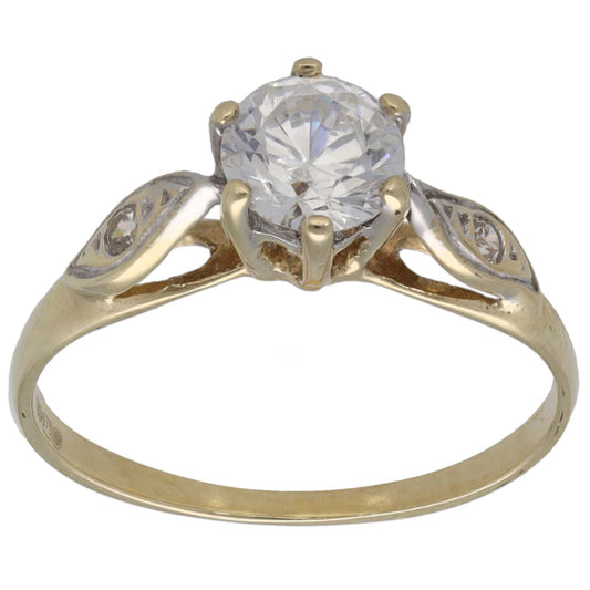 9ct Gold Cubic Zirconia Single Stone Ring With Accents Size O