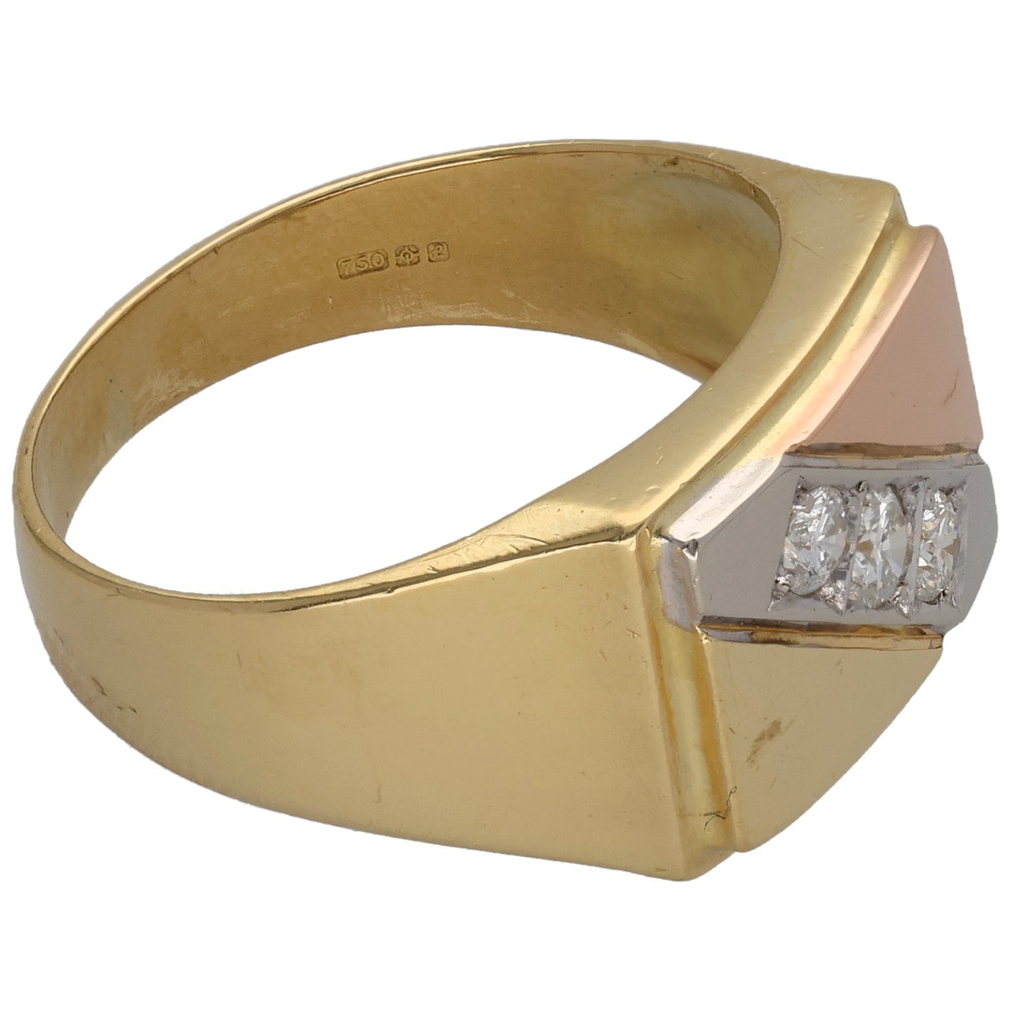18ct Tri-Colour Gold 0.30ct Diamond Signet Ring Size S