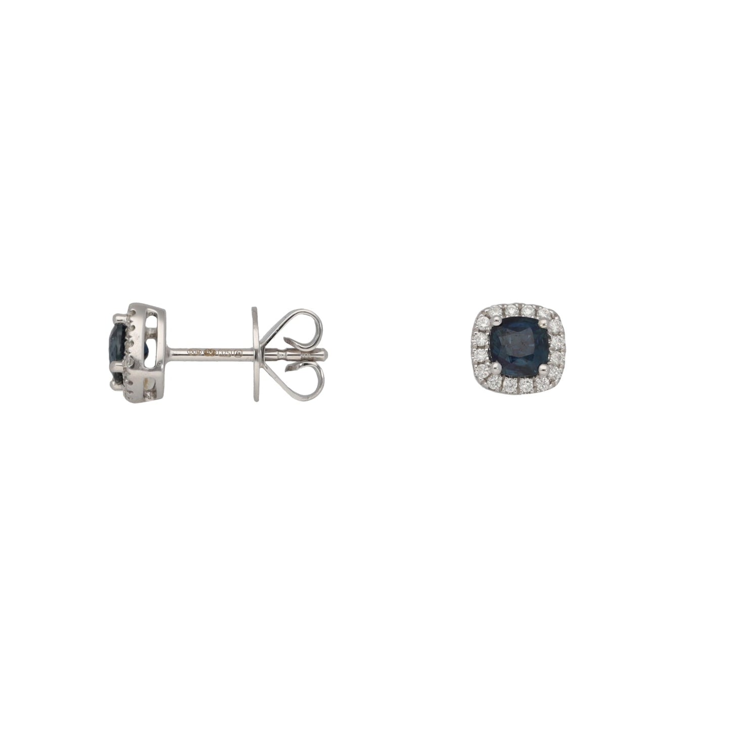 New 9ct White Gold Diamond & Sapphire Halo Earrings