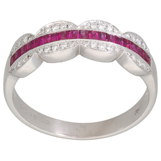 18ct White Gold Ruby & 0.15ct Diamond Dress/Cocktail Ring Size P