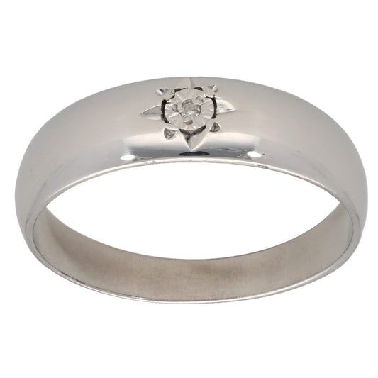 9ct White Gold 0.01ct Diamond Patterned Wedding Ring Size S