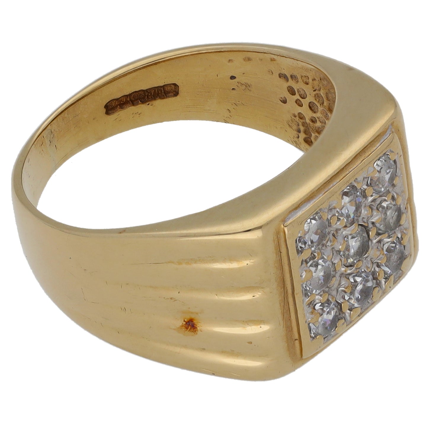 9ct Gold Cubic Zirconia Patterned Signet Ring Size K