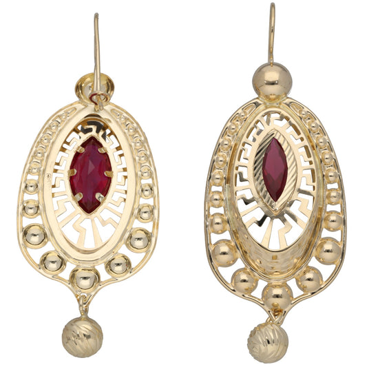 New 14ct Gold Red Cubic Zirconia Drop Ball Earrings