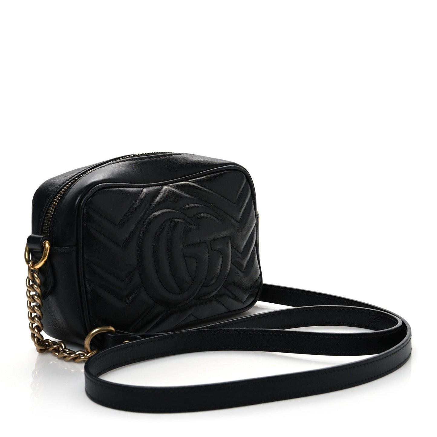 Gucci Mini GG Marmont Matelasse Calfskin Chain Shoulder Bag - Black