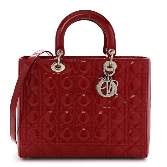 Christian Dior Lady Dior Cannage Lambskin Leather Bag - Red