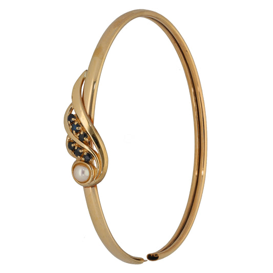 9ct Gold Cultured Pearl & Sapphire Bangle