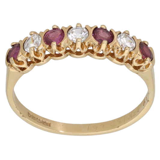 9ct Gold Ruby & Cubic Zirconia Half Eternity Ring Size K