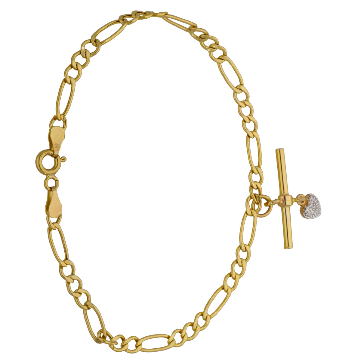 9ct Gold 0.005ct Diamond Figaro Bracelet