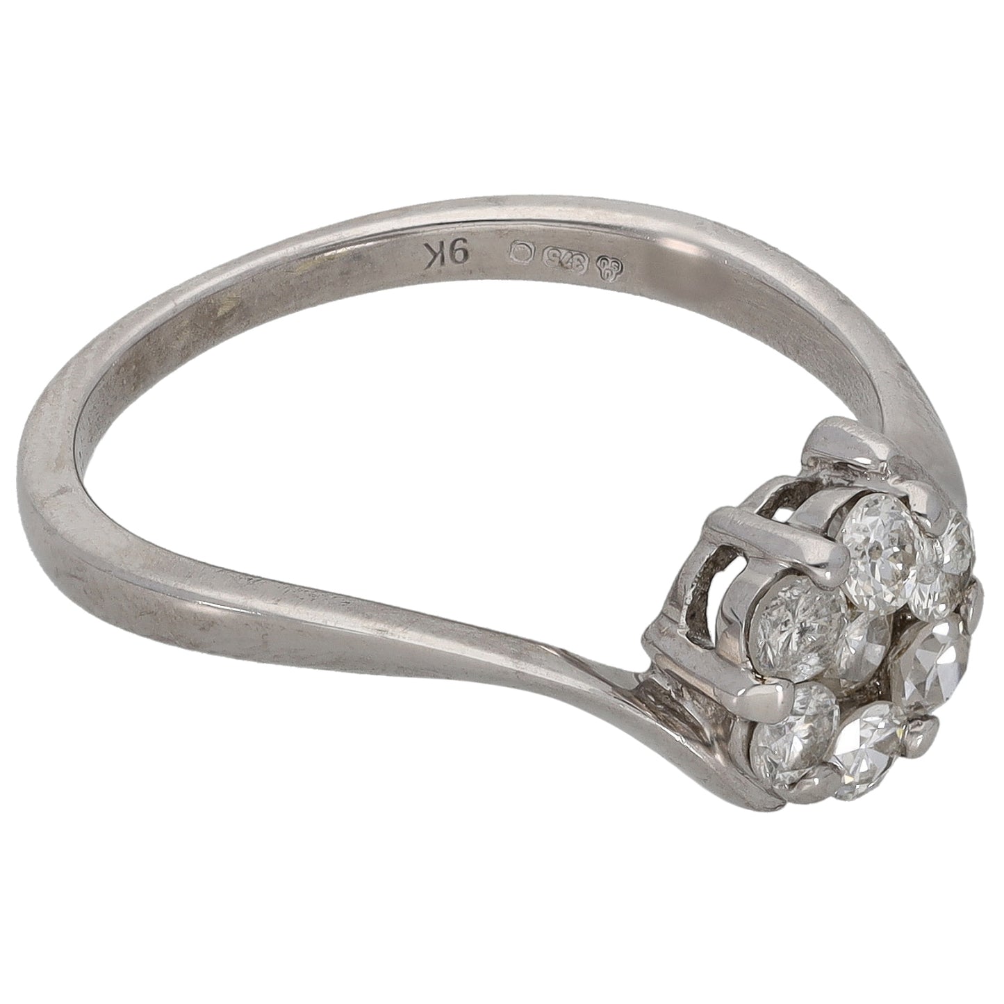 9ct White Gold 0.35ct Diamond Cluster Ring Size P