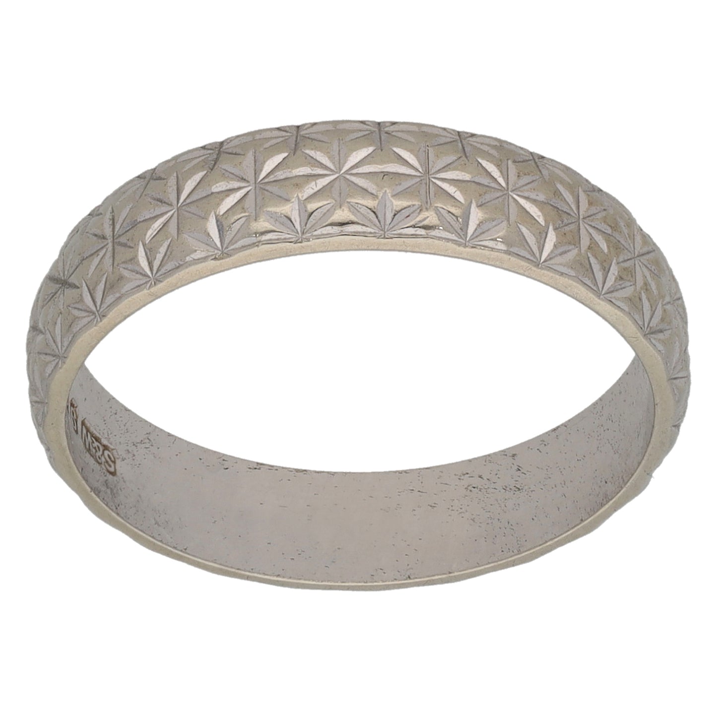 9ct White Gold Patterned Wedding Ring Size M