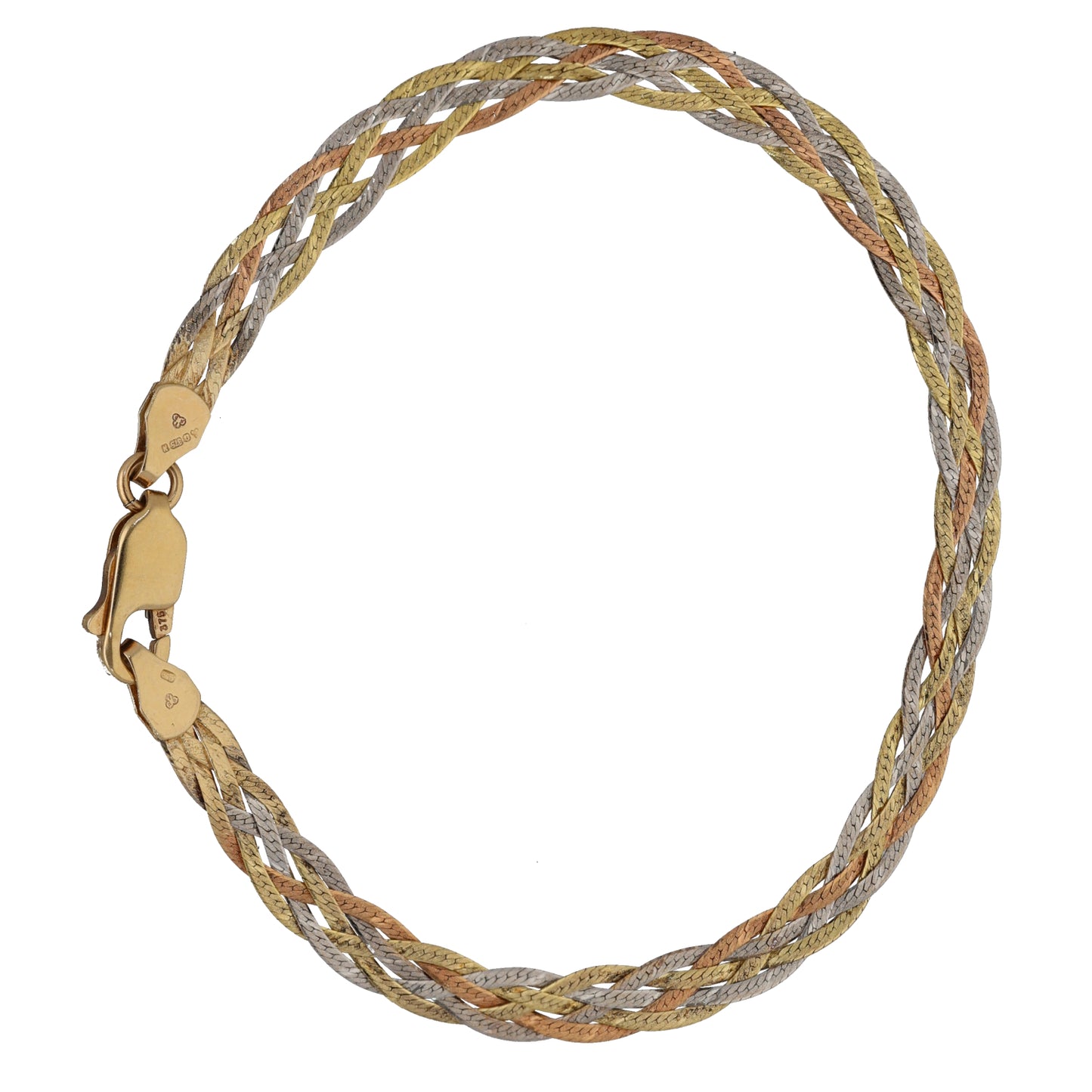 9ct Tri-Colour Gold Herringbone Bracelet