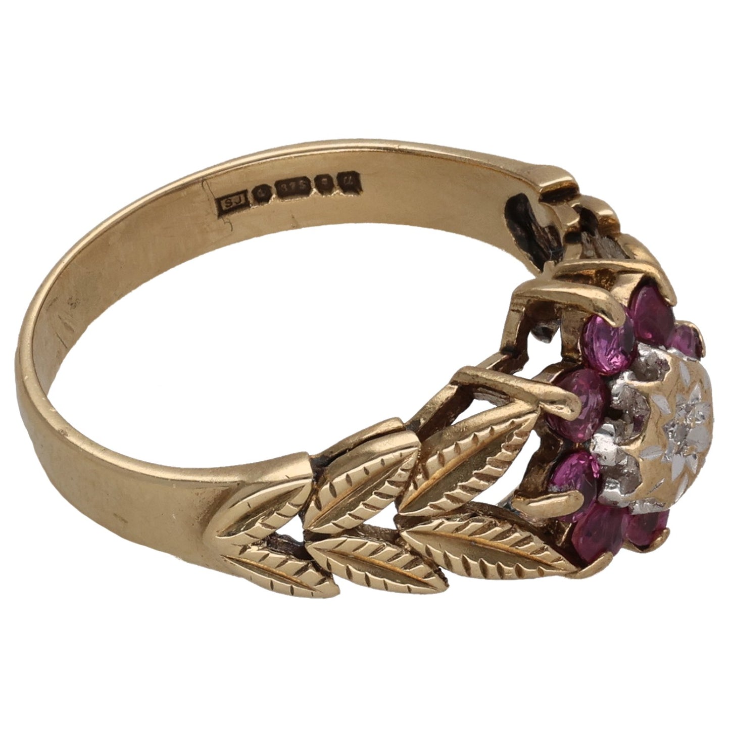 9ct Gold Ruby & 0.005ct Diamond Dress/Cocktail Ring Size L