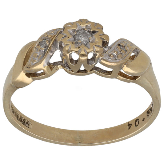 9ct Gold 0.04ct Diamond Solitaire Ring With Accent Stones Size K