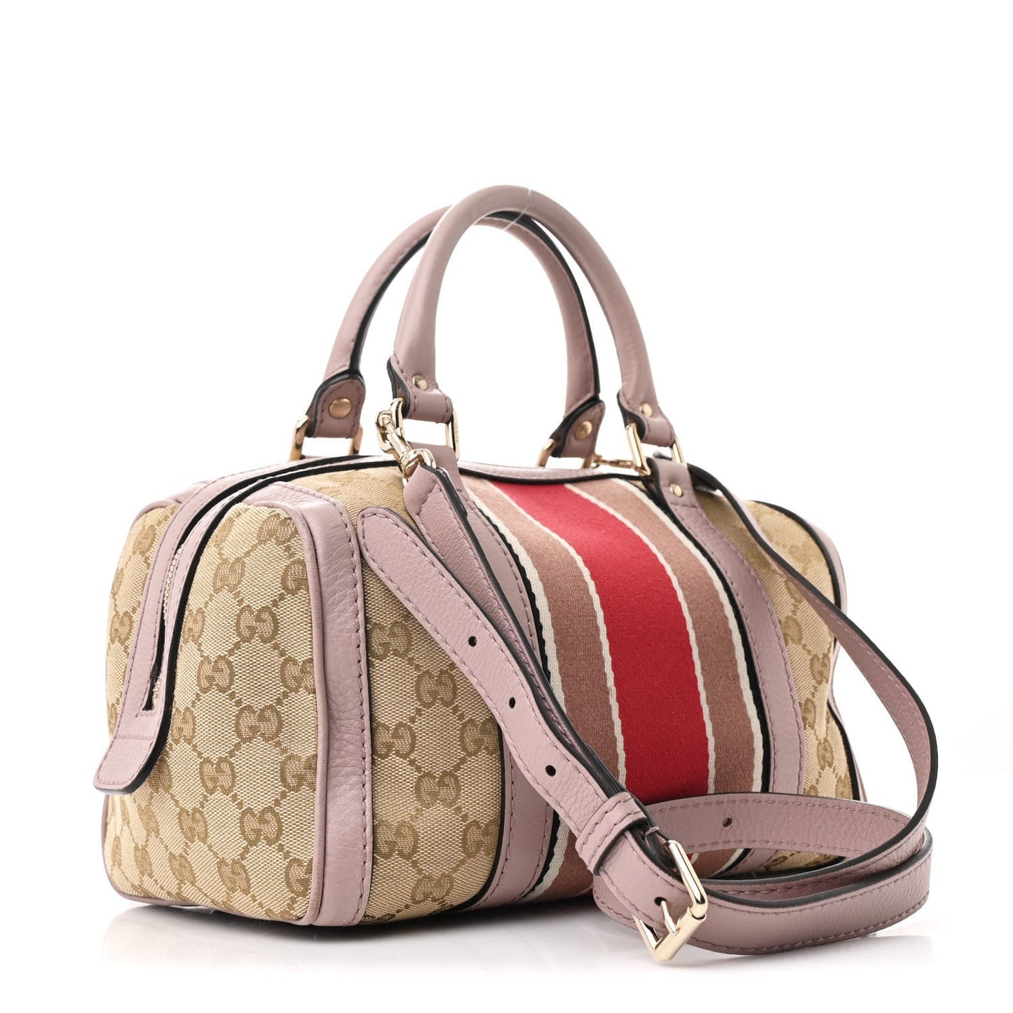 Gucci Vintage Web Boston Coated Canvas Bag - Beige & Pink