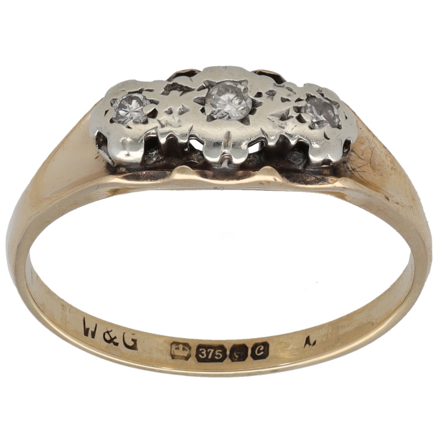 9ct Gold 0.11ct Diamond Trilogy Ring Size N