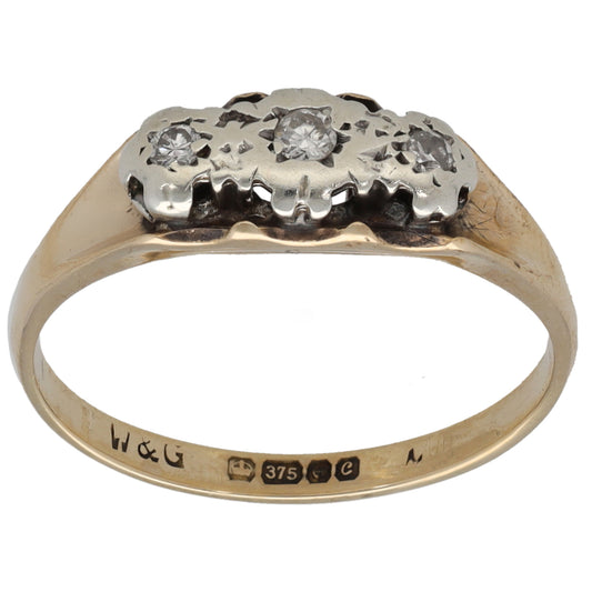 9ct Gold 0.11ct Diamond Trilogy Ring Size N