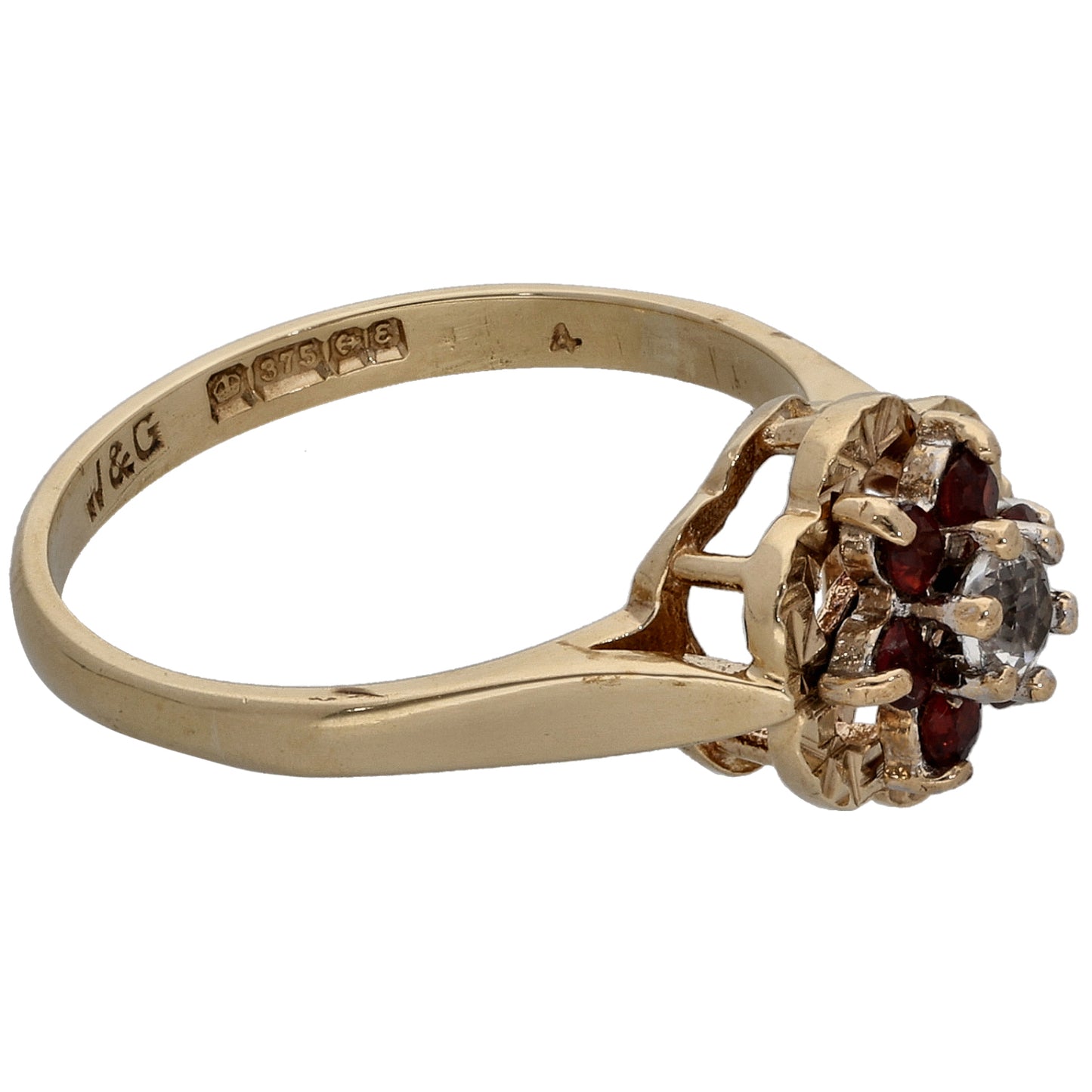 9ct Gold Garnet & Imitation Dress/Cocktail Ring Size K