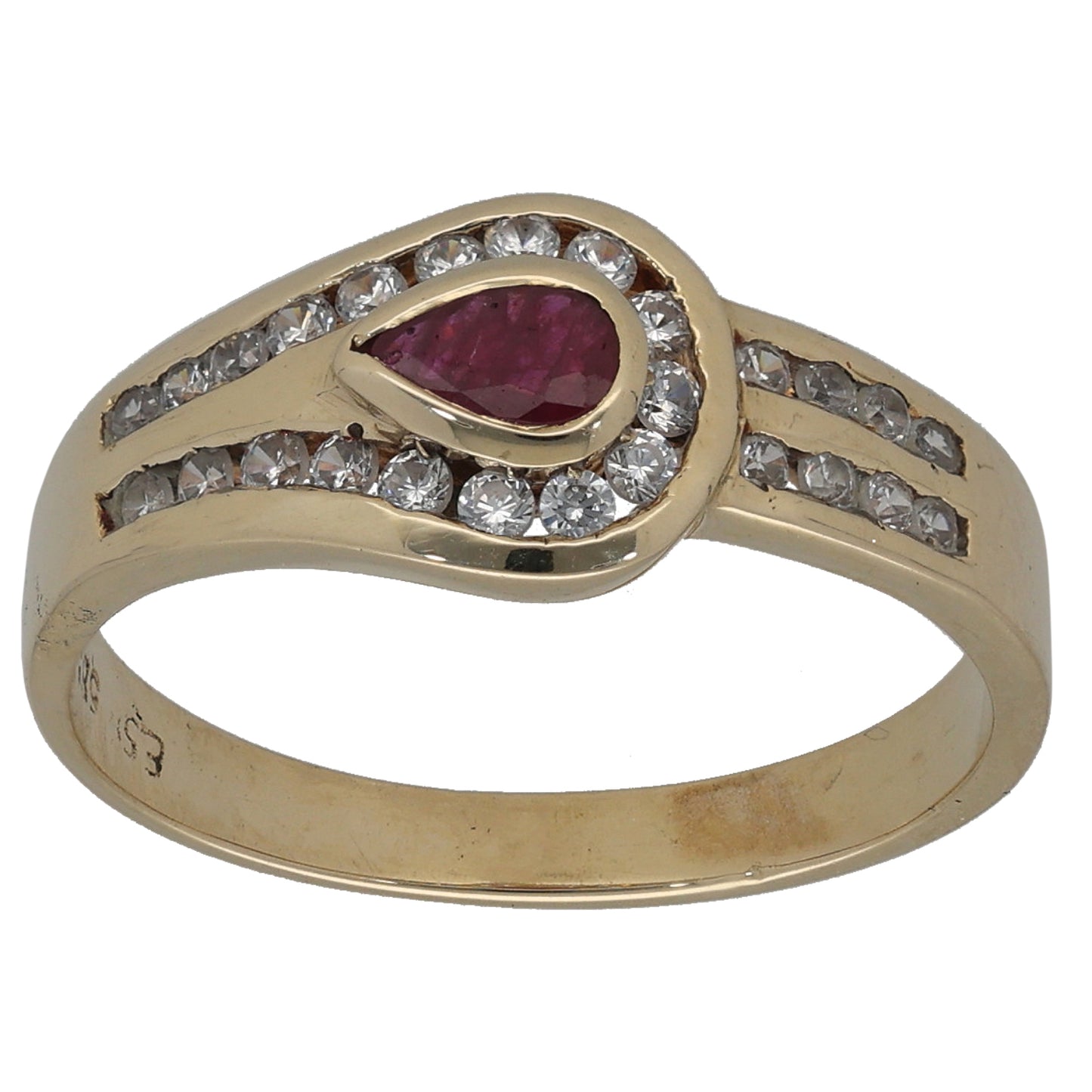 14ct Gold Ruby & Cubic Zirconia Dress/Cocktail Ring Size P