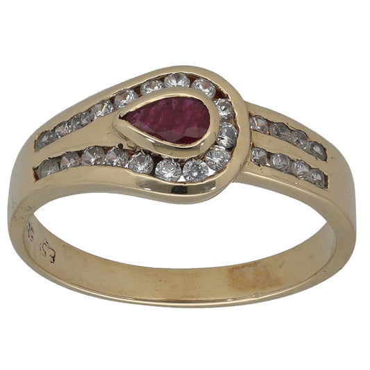 14ct Gold Ruby & Cubic Zirconia Dress/Cocktail Ring Size P
