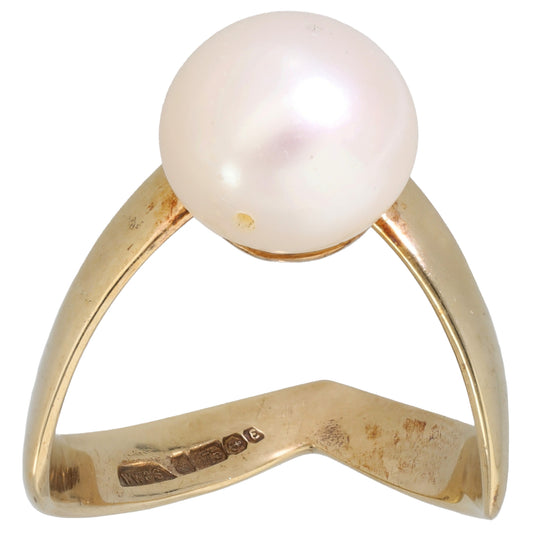 9ct Gold Cultured Pearl Dress/Cocktail Ring Size R