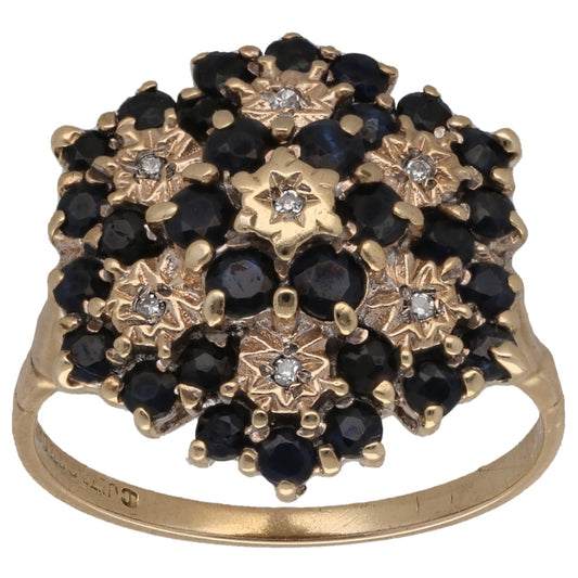 9ct Gold Sapphire & 0.035ct Diamond Dress/Cocktail Ring Size N