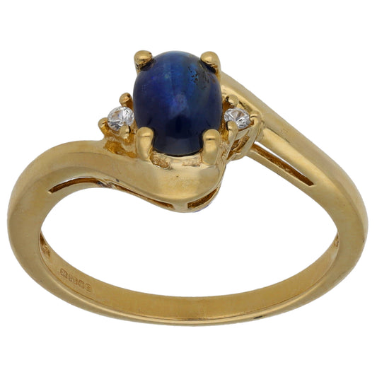 9ct Gold Sapphire & White Sapphire Trilogy Ring Size N
