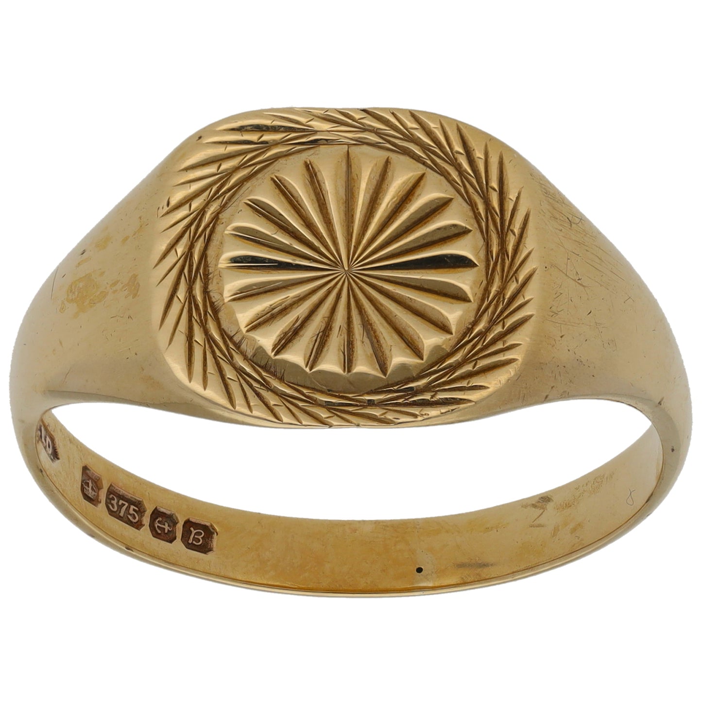 9ct Gold Patterned Signet Ring Size Z