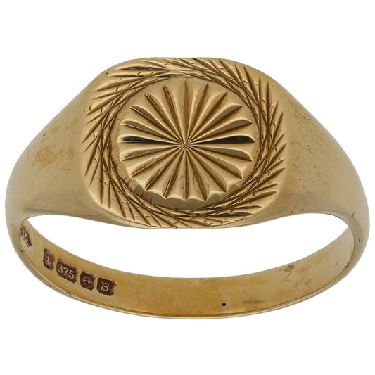 9ct Gold Patterned Signet Ring Size Z
