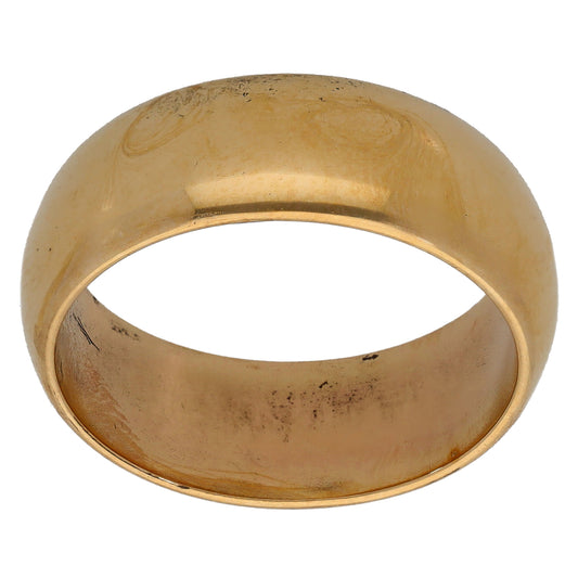 9ct gold plain wedding ring, wide band with worn outer finish visible