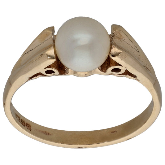 9ct Gold Cultured Pearl Single Stone Ring Size N