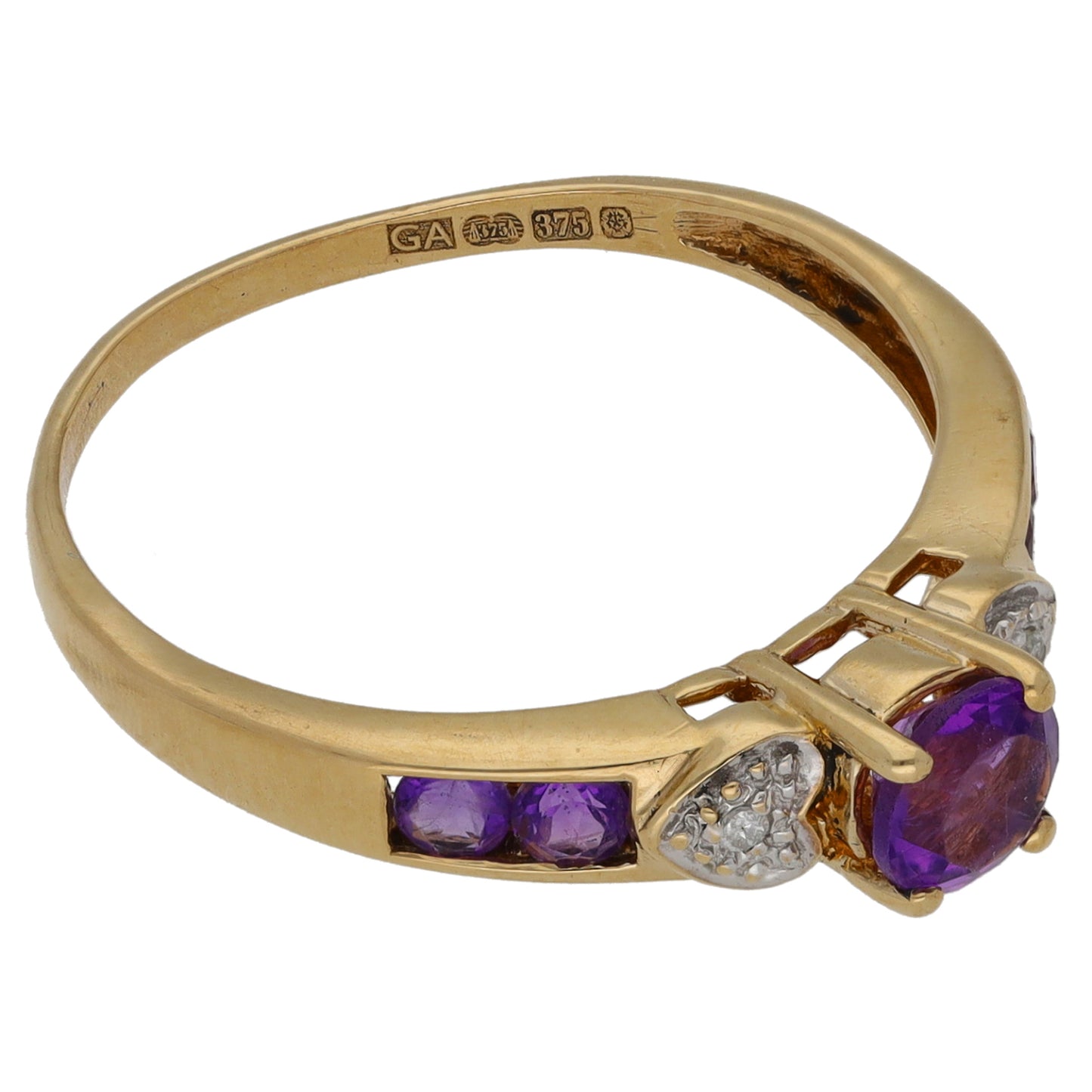9ct Gold Amethyst & 0.01ct Diamond Dress/Cocktail Ring Size P