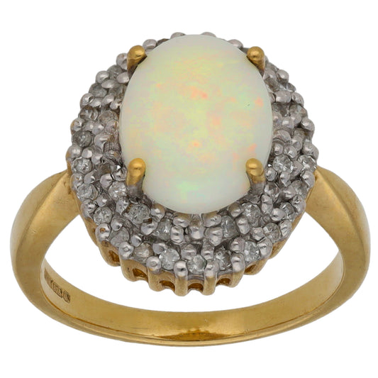 9ct Gold 0.21ct Diamond & Opal Dress/Cocktail Ring Size K