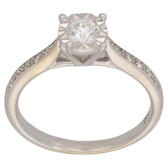 9ct White Gold 0.40ct Diamond Solitaire Ring With Accent Stones Size O