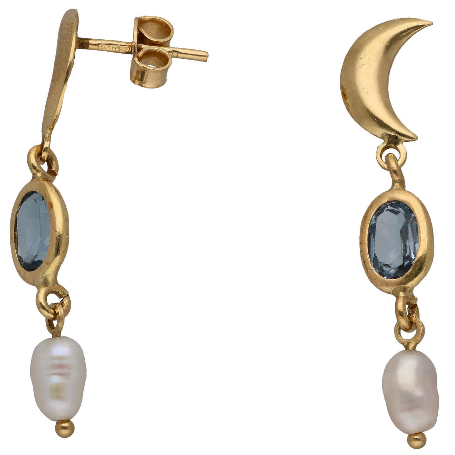 18ct Gold Pearl & Imitation Gems Drop Earrings