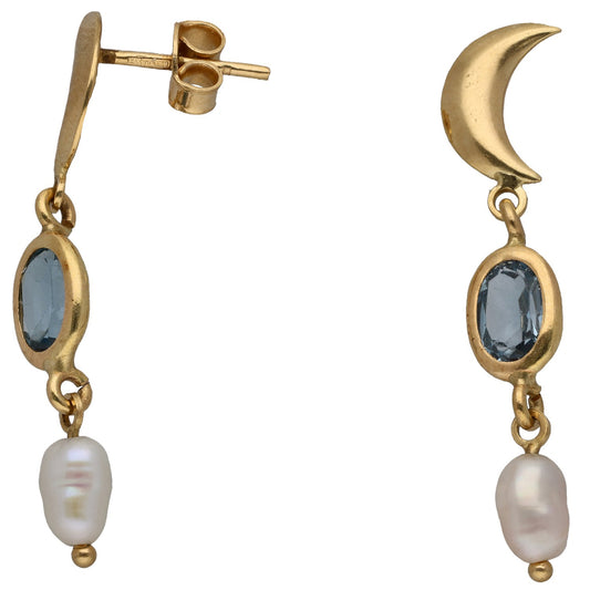 18ct Gold Pearl & Imitation Gems Drop Earrings