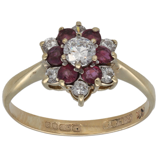9ct Gold Ruby & Cubic Zirconia Dress/Cocktail Ring Size M